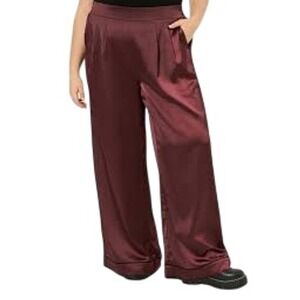 Torrid Women's Burgundy Wide Leg Streaky Satin‎ High Rise Pants Size 1R (16/18)